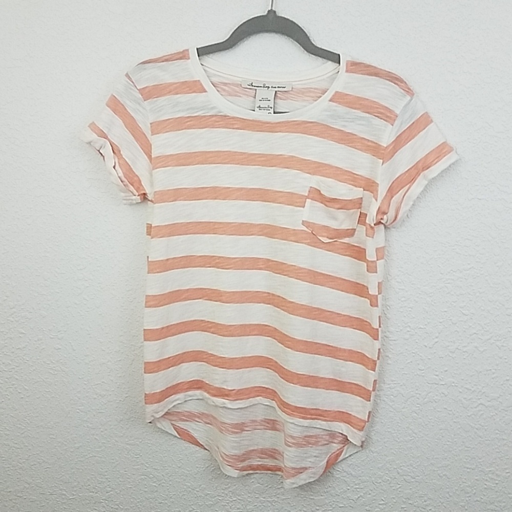 american rag small tshirt striped pocket roll hem